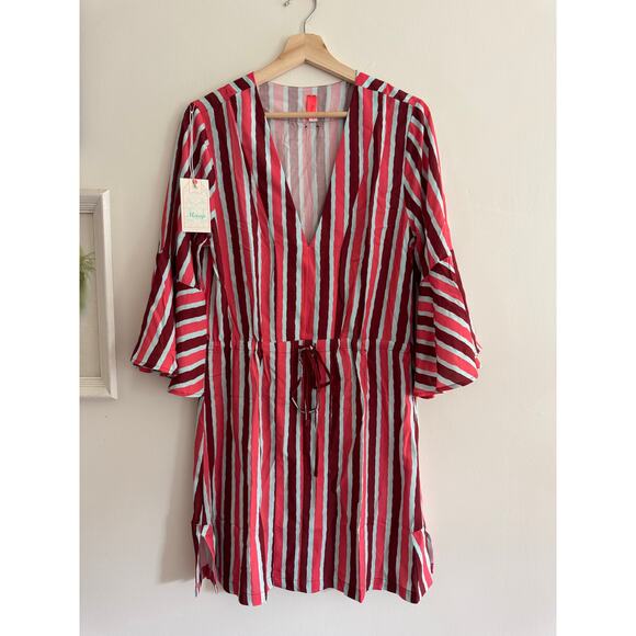 MAAJI Cherry Joy Striped Bell Sleeve Kaftan Mini Dress Size Large NEW - Picture 4 of 7